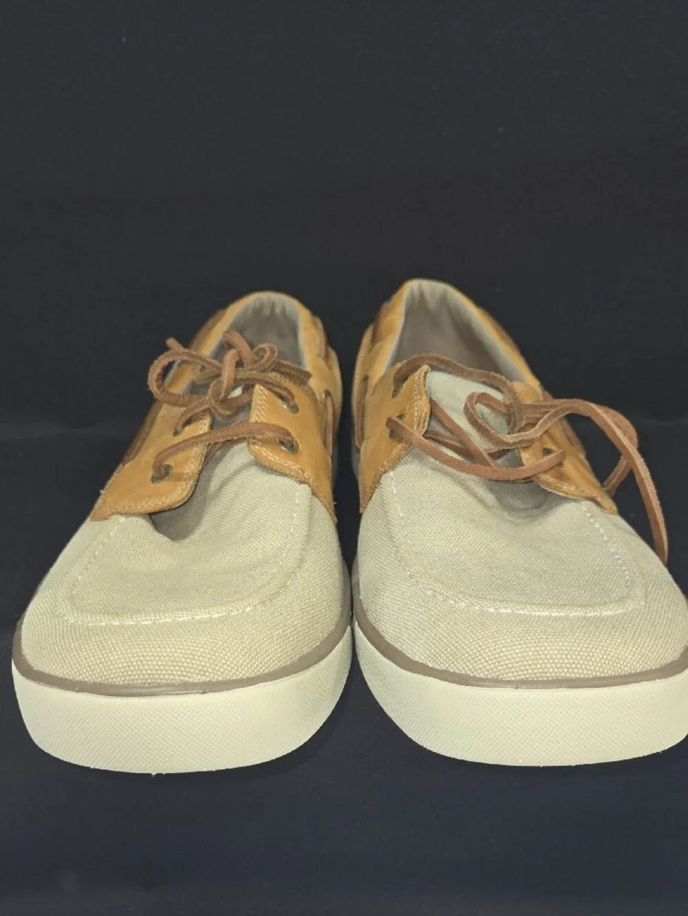 Eddie Bauer Men's Canvas & Leather Boat Shoes - Tan/Beige